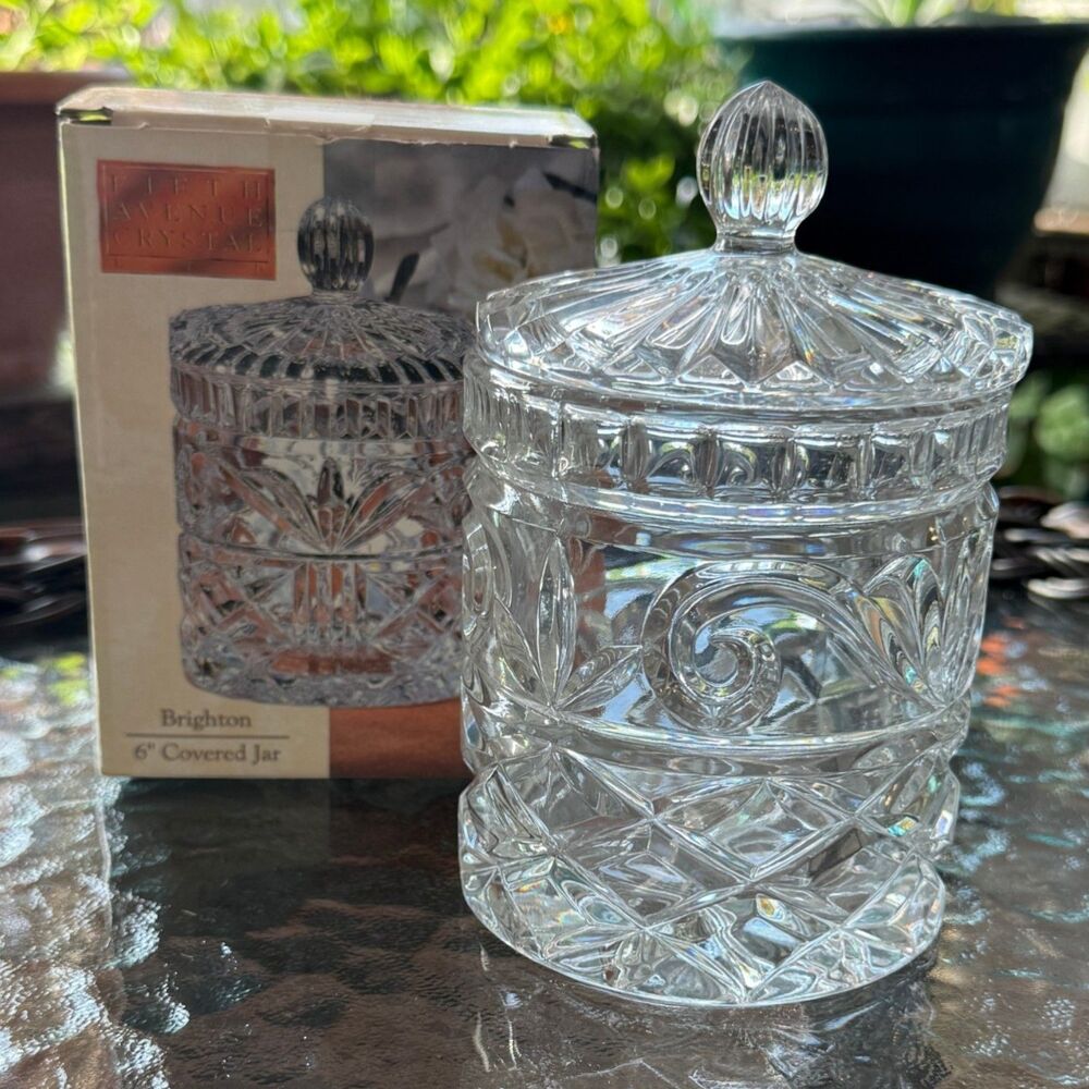 Fifth Avenue Crystal Brighton Lided Vanity Jar Container 6in